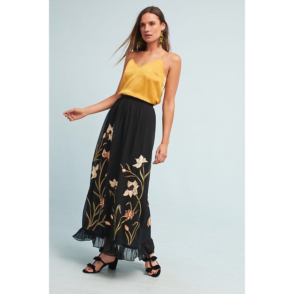 Anthropologie Flounced Floral Maxi Skirt